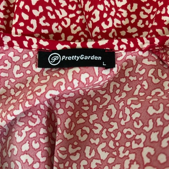 Red and White Tiered Puff Sleeve Maxi Sundress Size L - Picture 7 of 9